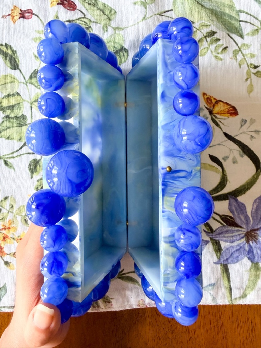 Cult Gaia Eos Acrylic Beaded Clutch Glacier Blue Marble EUC - Picture 6 of 10